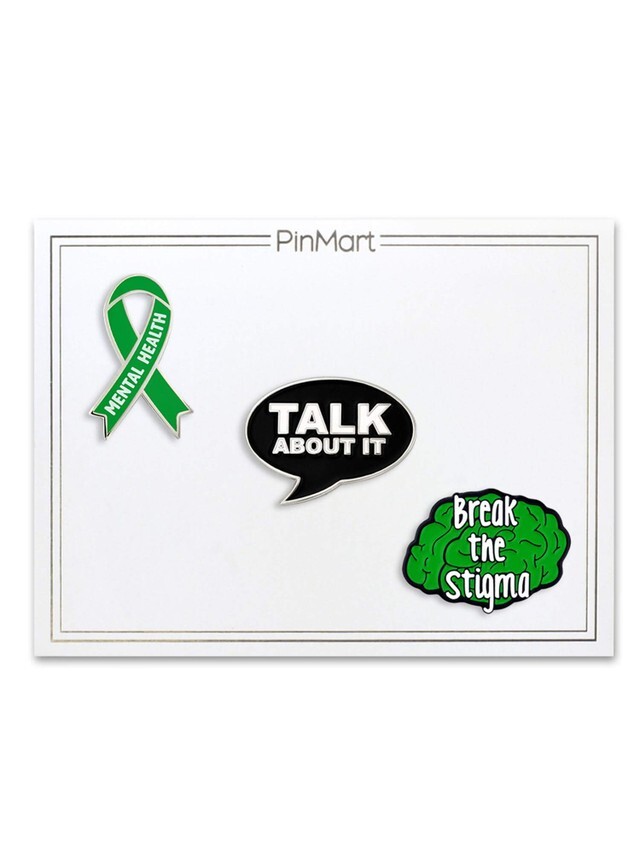 PinMart’s Mental Health Green Awareness Ribbon Break The Stigma Enamel Pin Set
