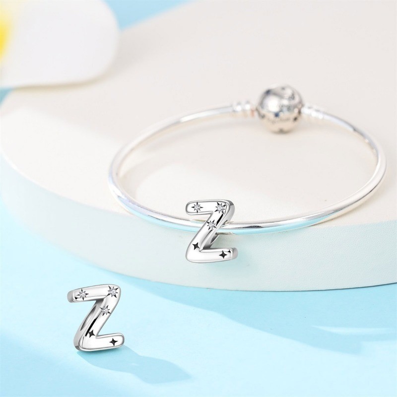 KUNSIR 925 Sterling Silver A-Z Letter Charm For Bracelet Initial Bead Charm DIY