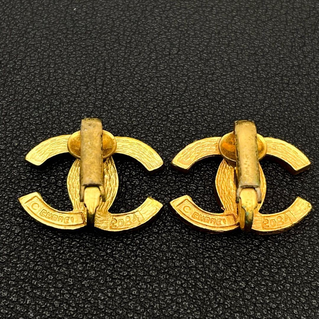 CHANEL CC Logo Coco Mark Earrings Gold Rhinestone Clip On No Box Vintage