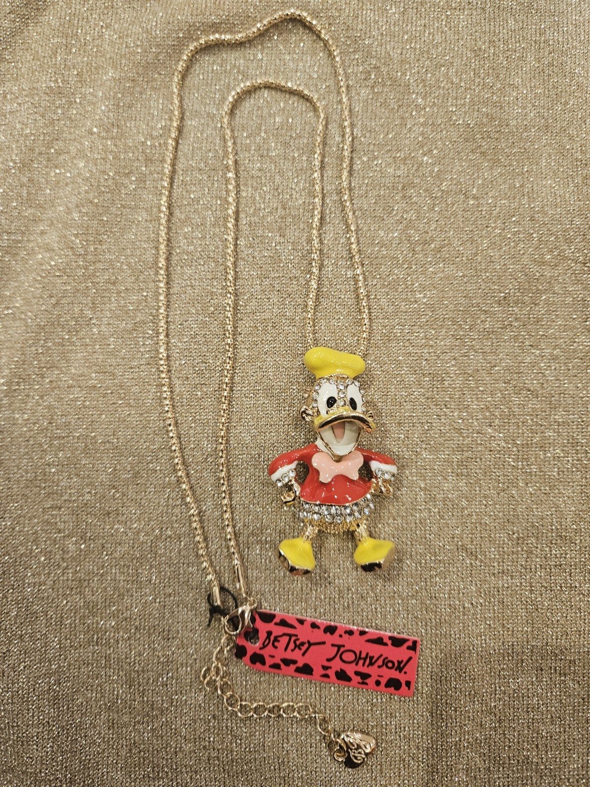 Betsey Johnson Rhinestone Disney Donald Duck Necklace New With Tags