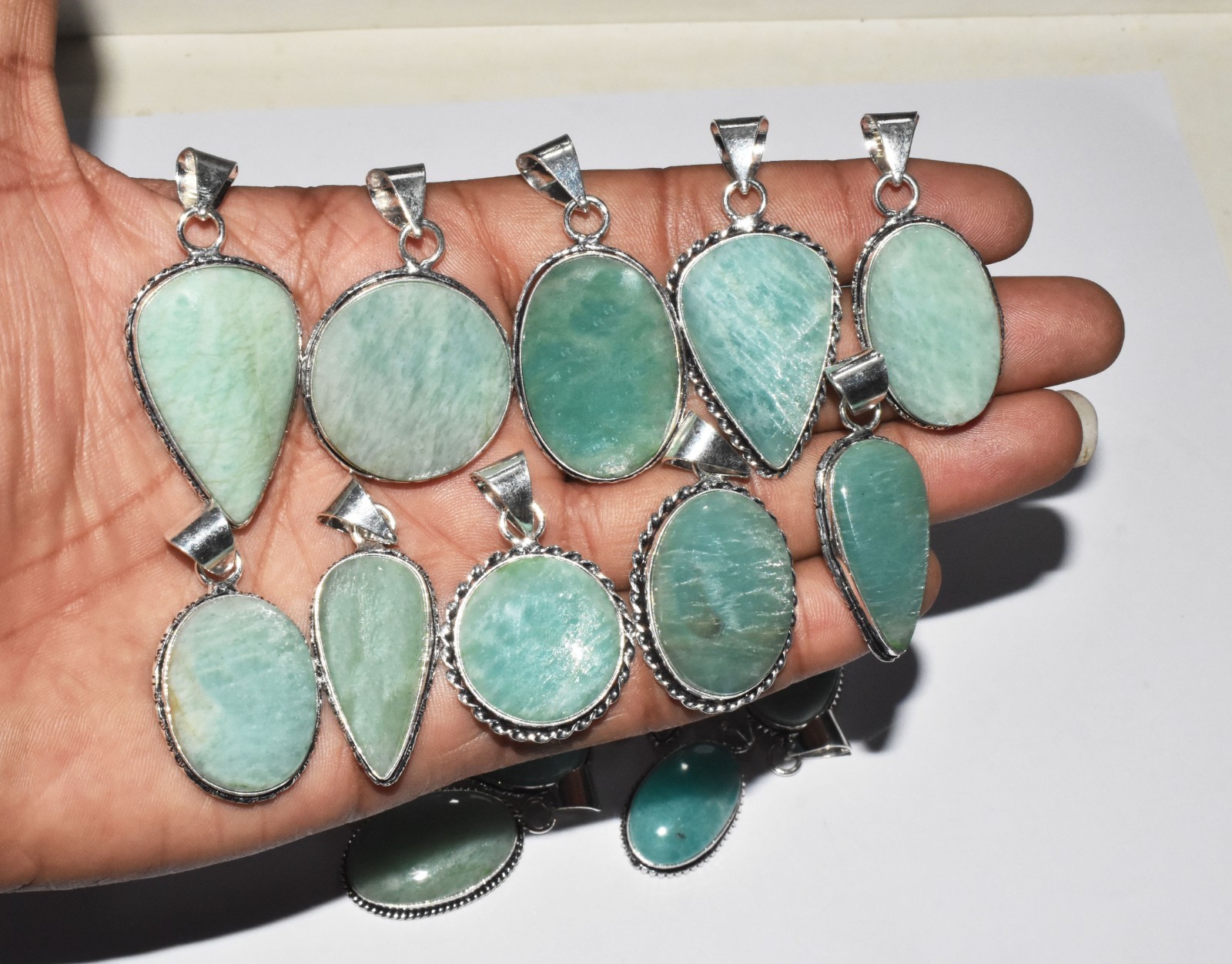 1-1000 Pcs Amazonite Pendant Wholesale Lot Bulk: Silver Plated Necklace WH-9