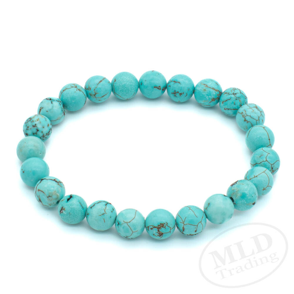 Natural Blue Turquoise Stretch Bracelet 7″ – 4mm/6mm/8mm/10mm/12mm Bead Options