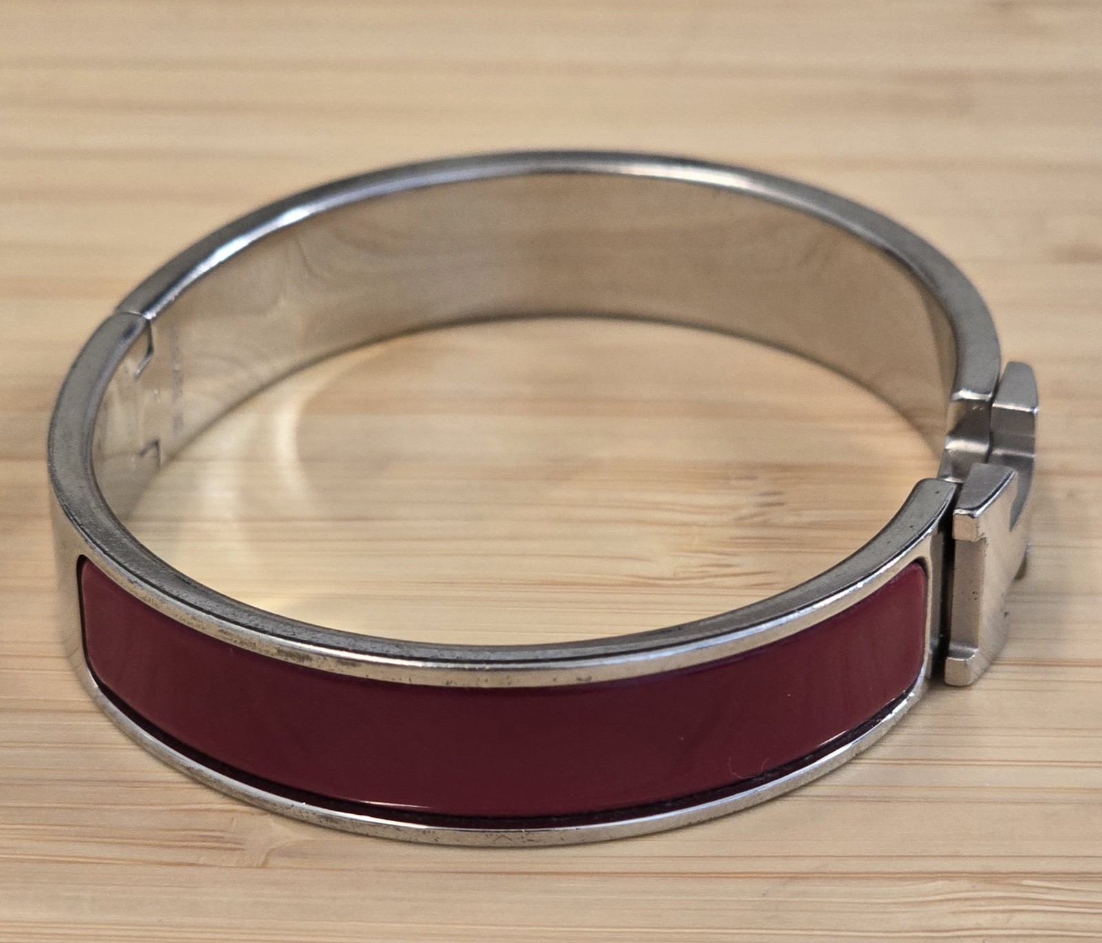 Hermes Clic H Silver Bangle Bracelet Red Enamel Made in France