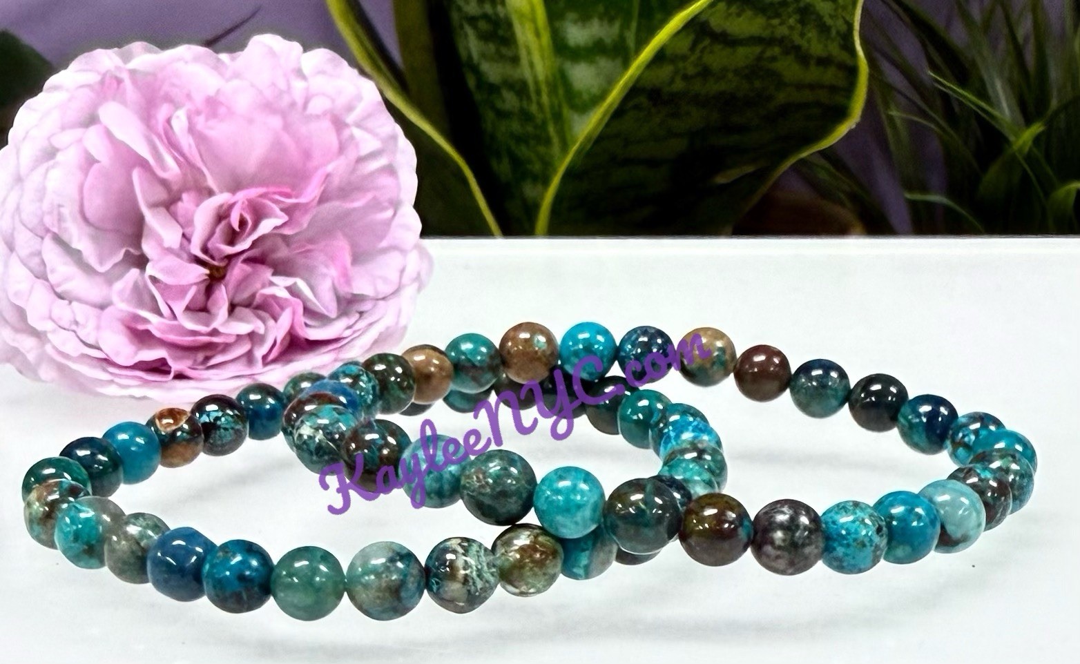 Wholesale 6 Pcs Natural Chrysocolla 6mm 7.5” Crystal Stretch Bracelet