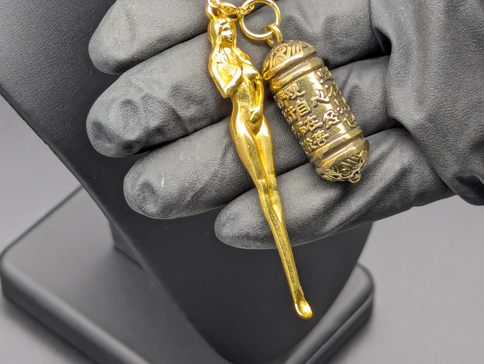 GOLD BURLESQUE WOMAN MINI PARTY BUMP SPOON NECKLACE & SCREW TOP JAR