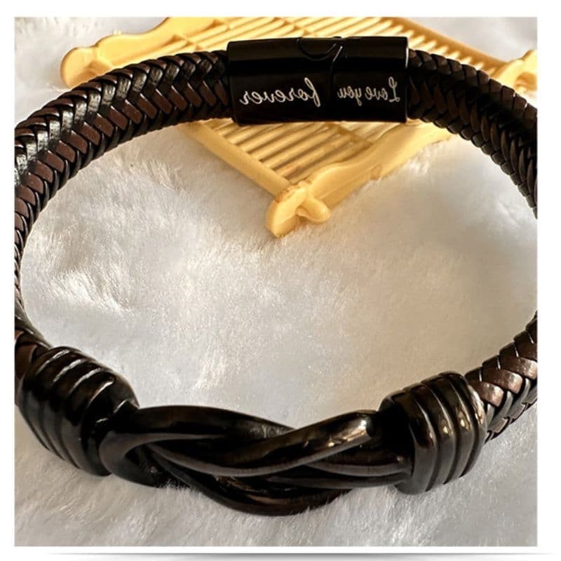 Men’s Braided Leather Bracelet Magnetic Locket Bangle Cuff a Card for the Son
