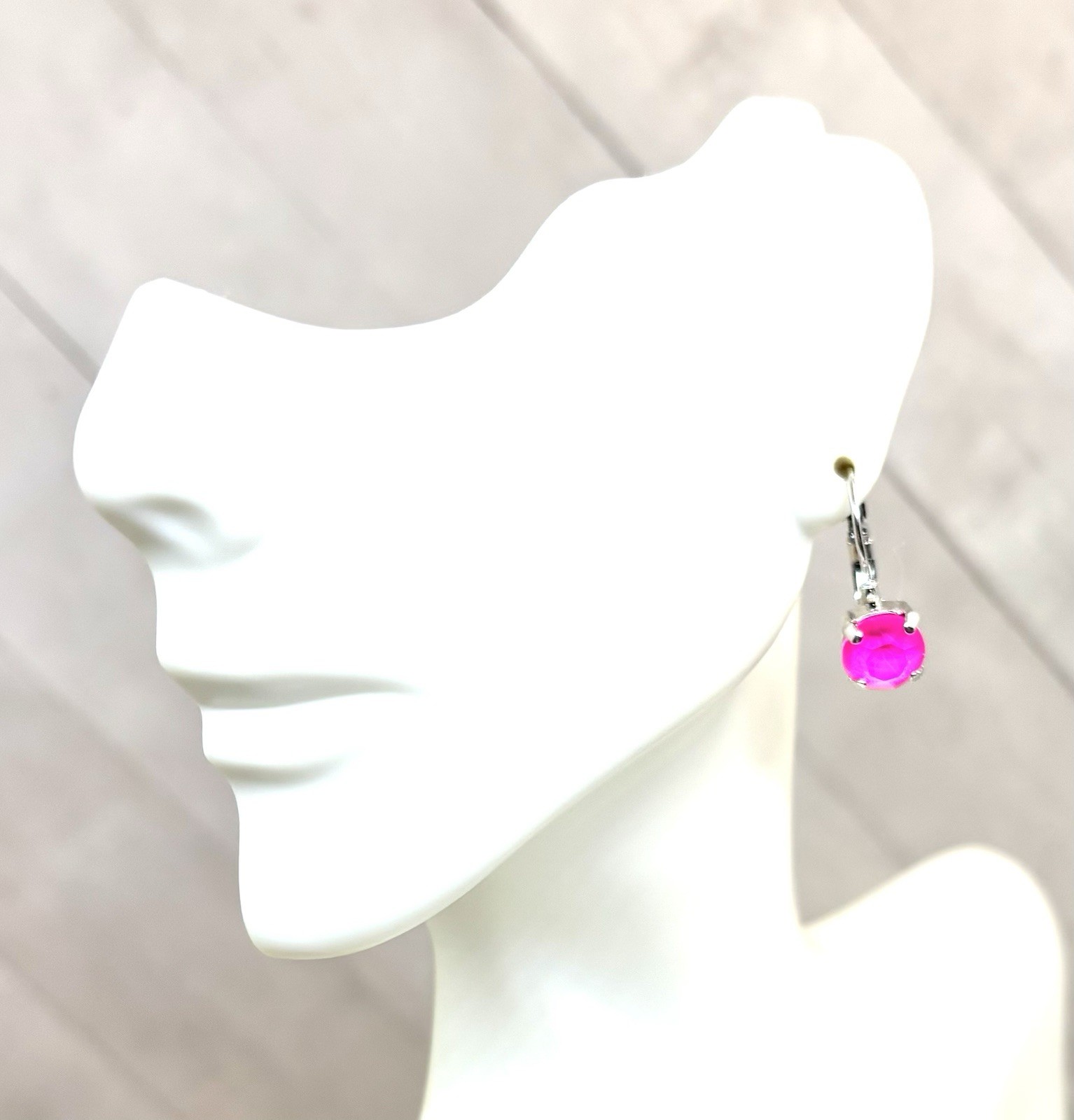 8mm Shiny Silver Plated Neon Pink Cup Chain Drop Earrings