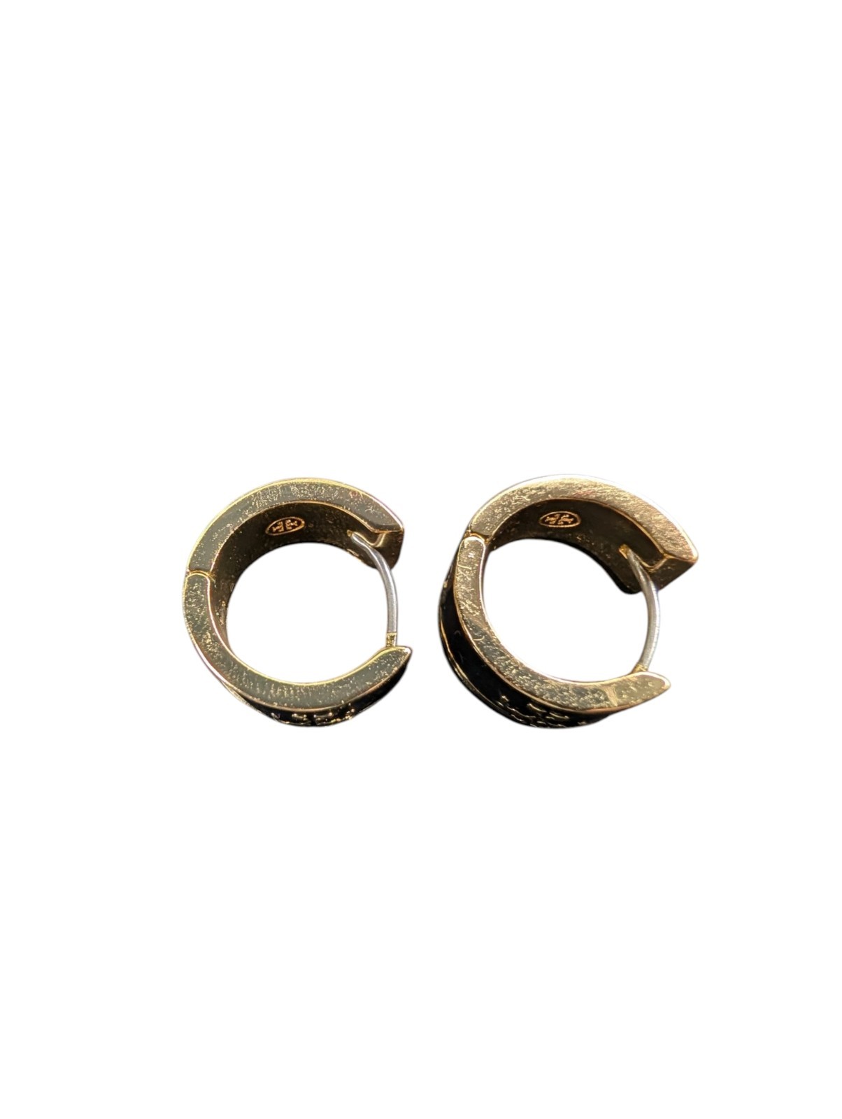 Tory Burch Black Enamel Hinged Huggie Hoop Earrings
