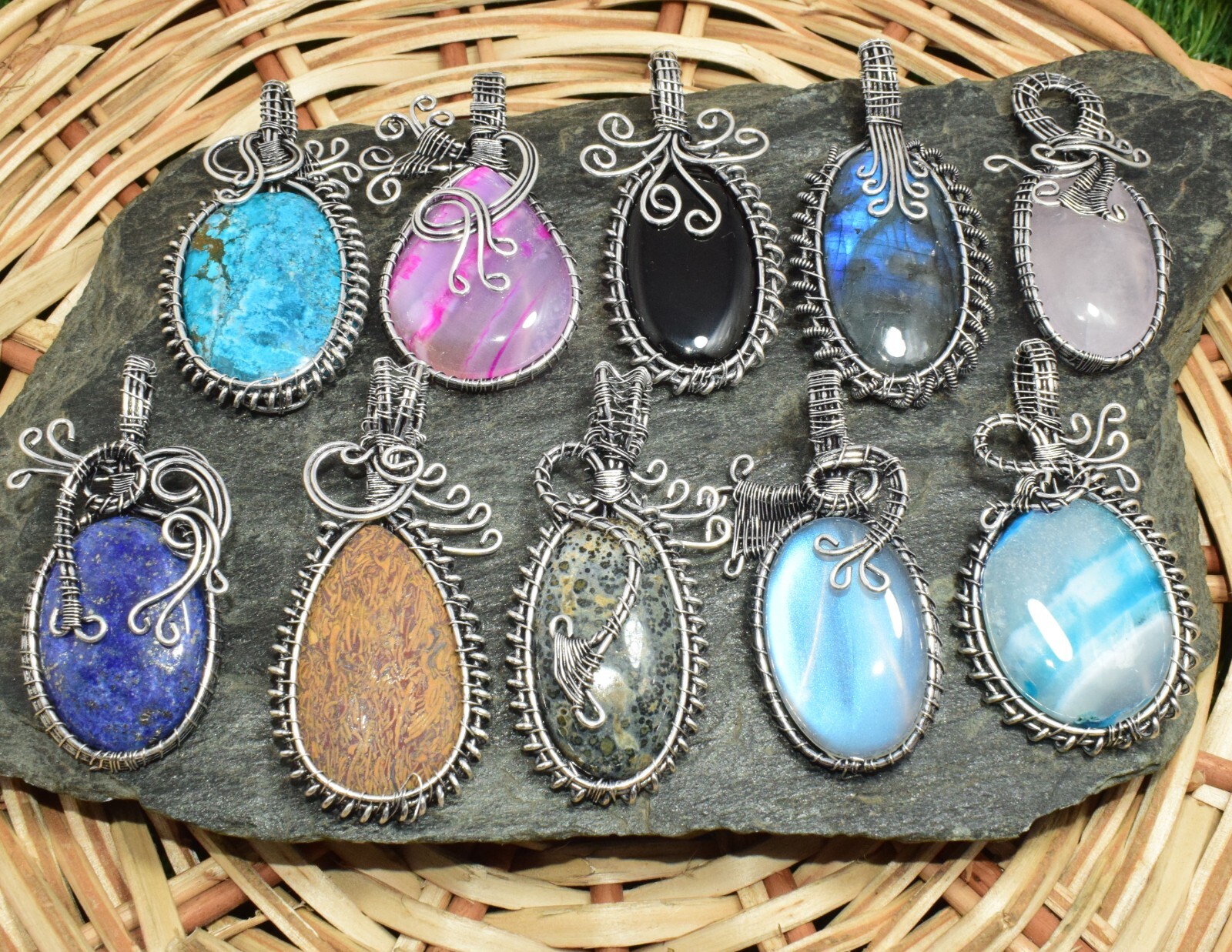 Turquoise & Mix Gemstone Copper Wire Wrap Pendants Wholesale Lots Jewelry