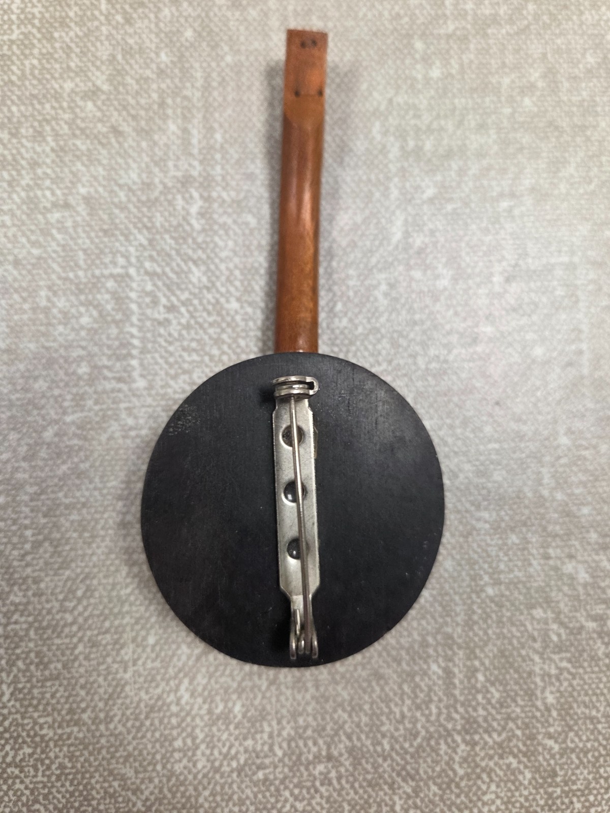 Vintage Wooden Banjo Brooch Pin Handmade Folk Music Instrument Lapel Badge