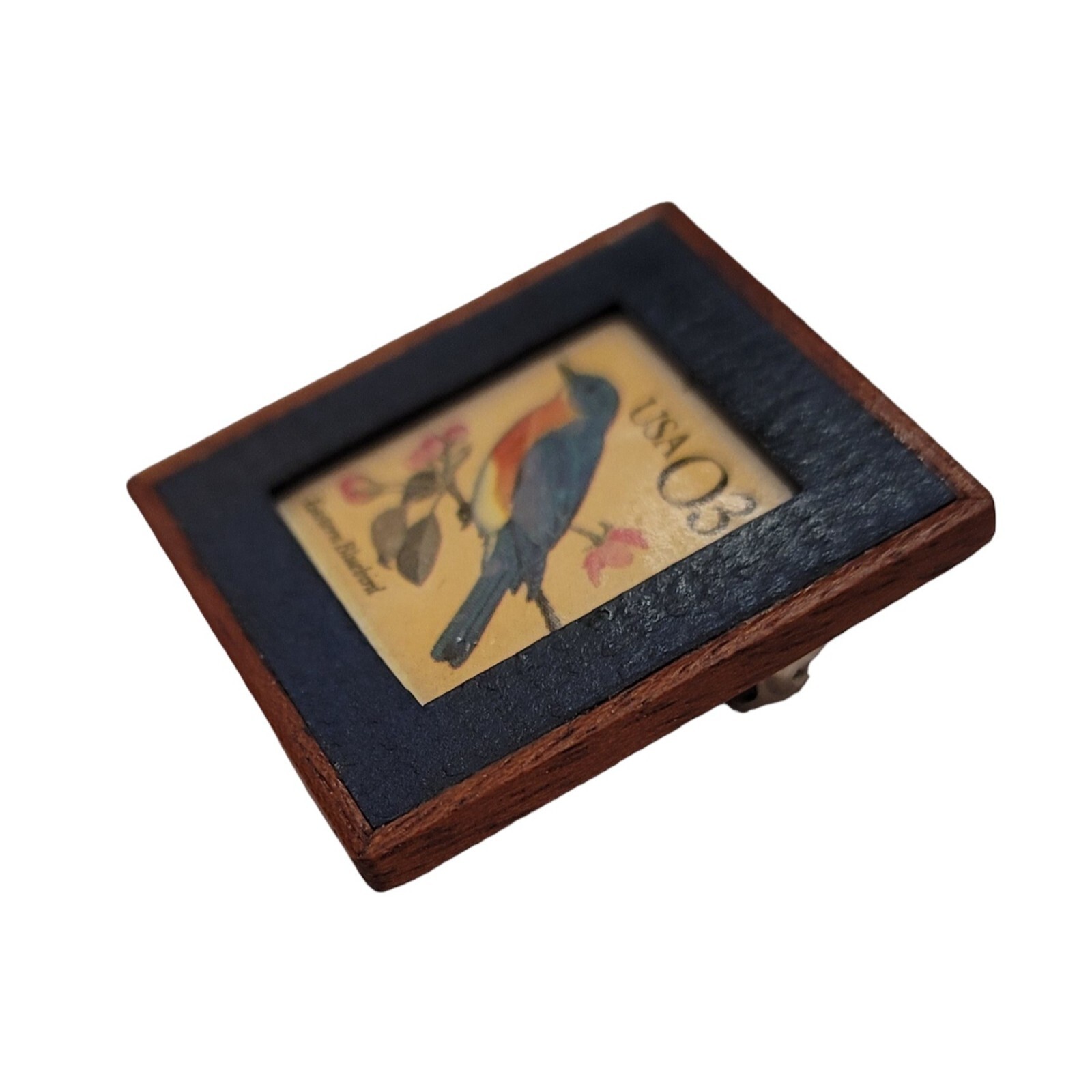 USA 3 Cent Bird Stamp Wood Frame Pin, JJS Postage Due ’92 E878