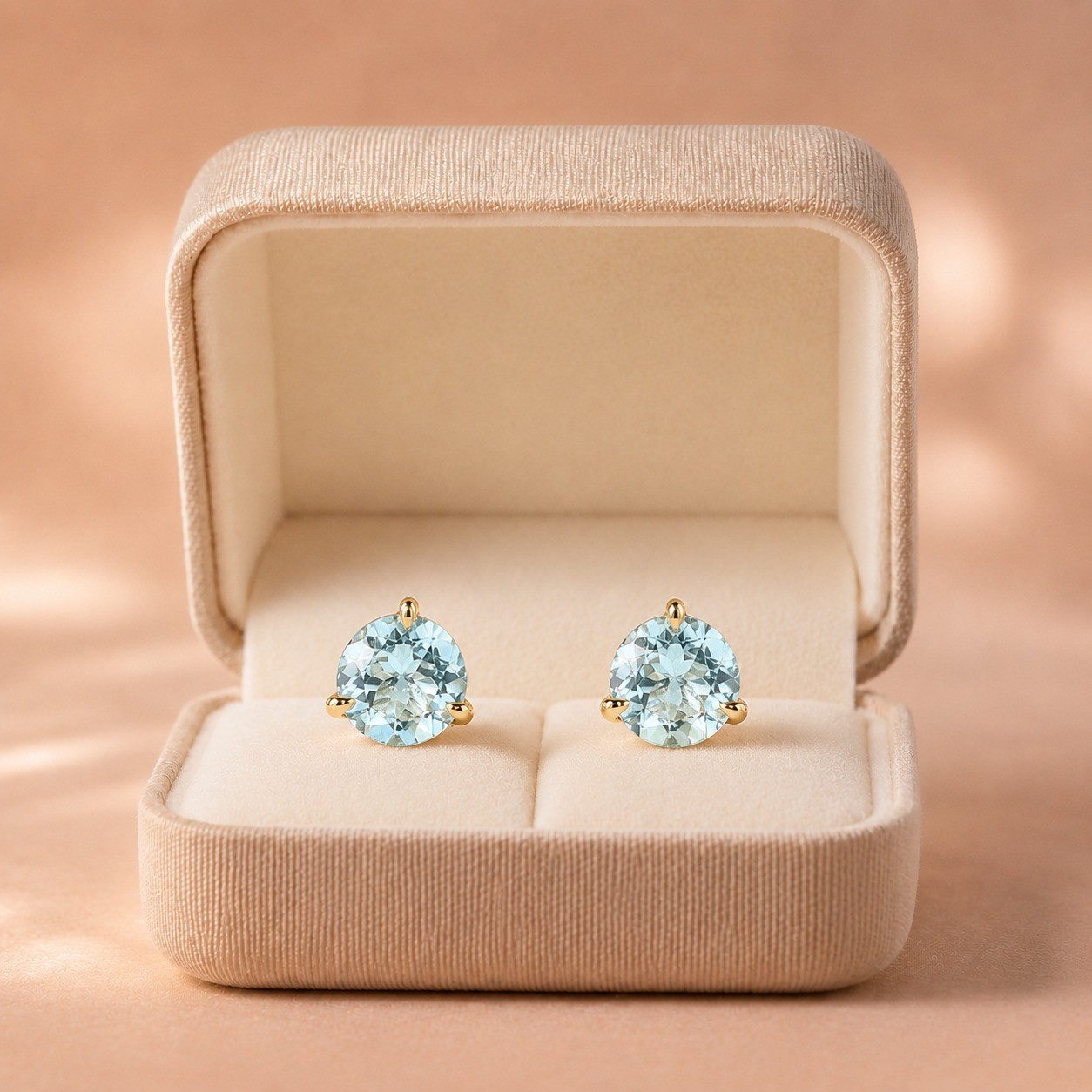 2Ctw Round Aquamarine Stud Earrings 14K Yellow Gold 3-Prong Push Back