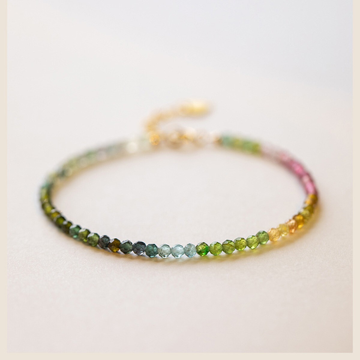 Rainbow Tourmaline Crystal Gemstone Dainty Bracelet Minimalist 2mm Faceted Beads