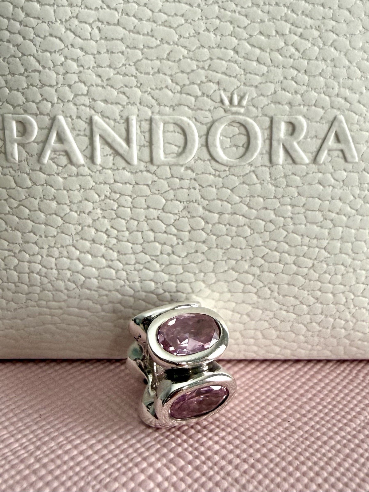 Pandora Sterling Sliver Pink Oval Lights CZ Charm #790311PCZ RETIRED Authentic