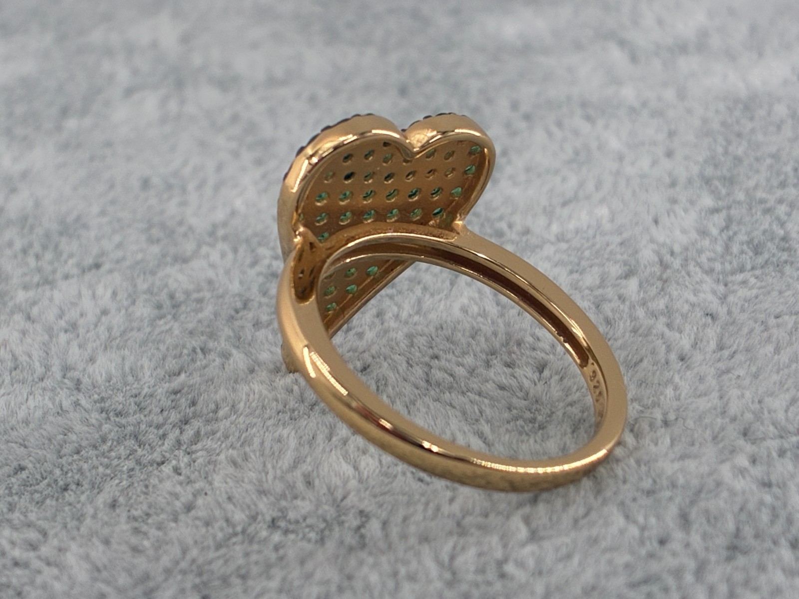 Diamonique x Jennifer Miller Green Pave Heart Ring 14K Plated Sterling Silver 7