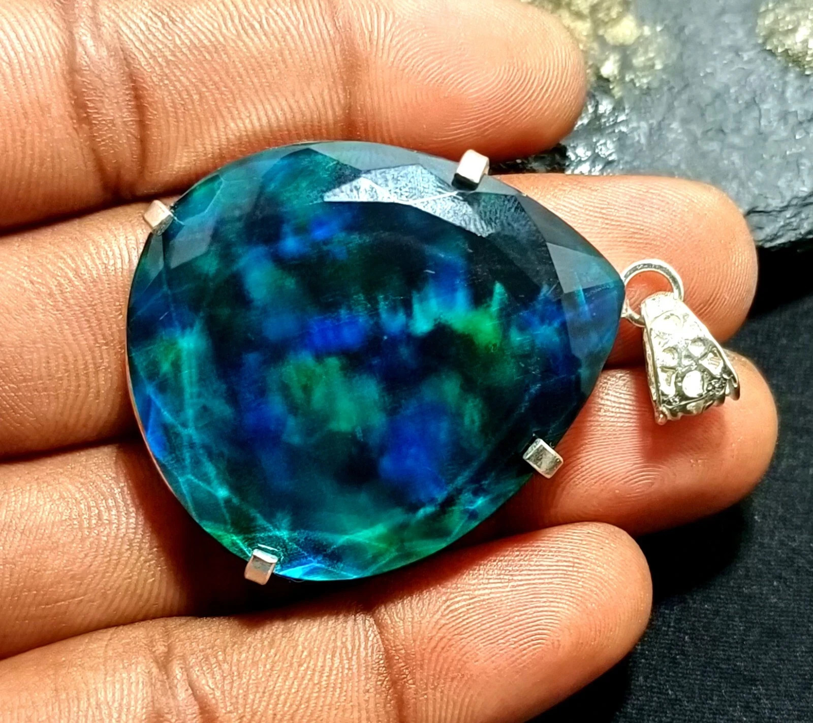 108.05 Ct Natural Ammolite 925 Solid Silver Rainbow PENDANT Certified Gemstone