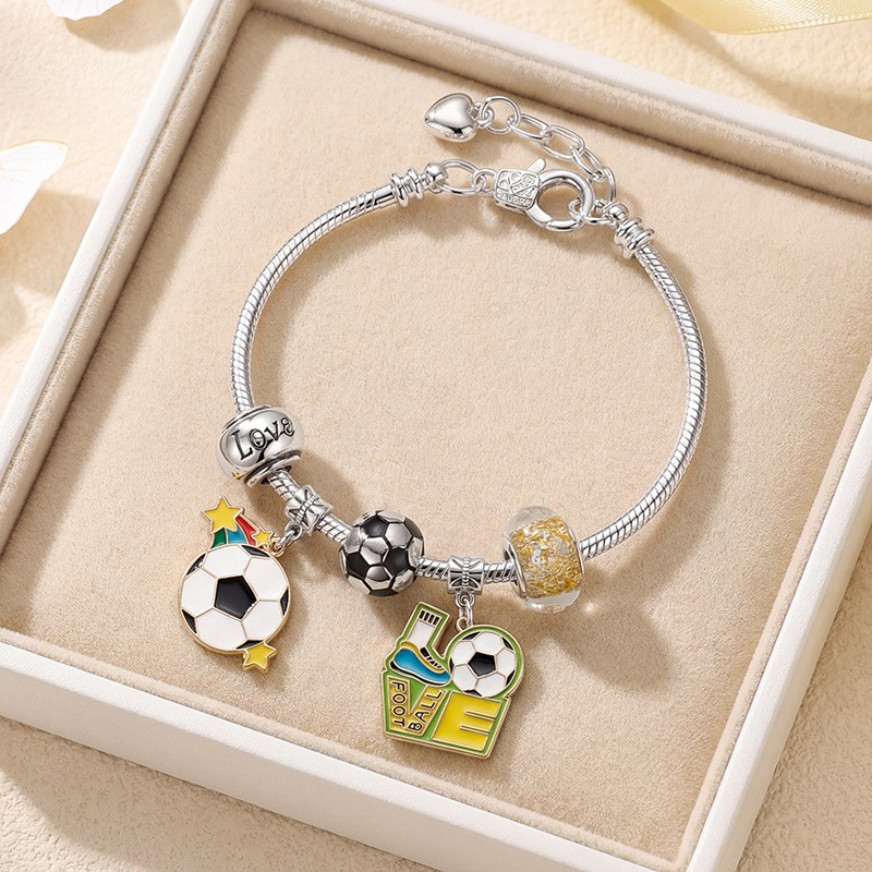 Football Soccer Charm Bracelet Zinc Alloy Enamel Beads World Cup JewelryFansGift