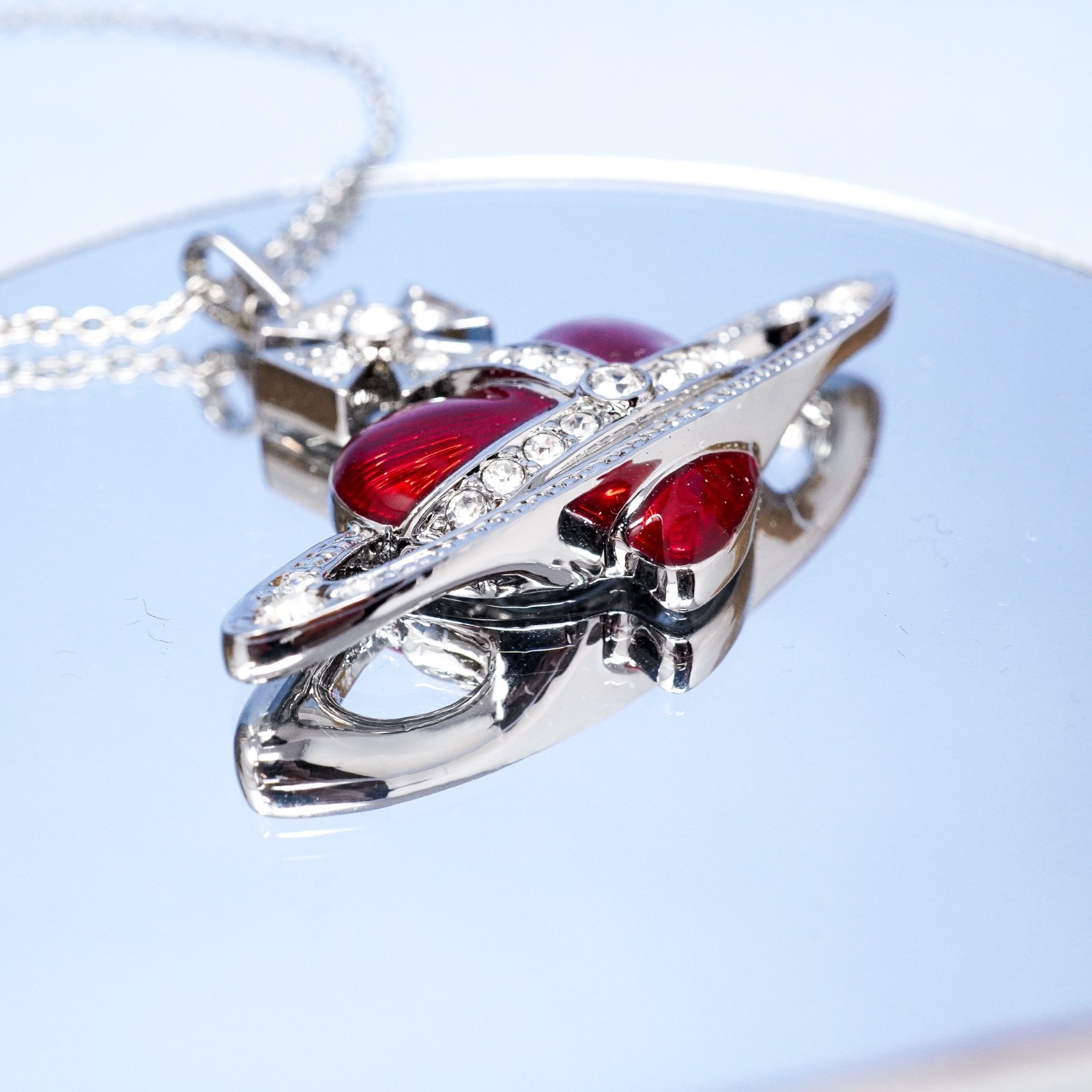 Vivienne Westwood Necklace Silver & Red Large Heart Orb Pendant Box Included