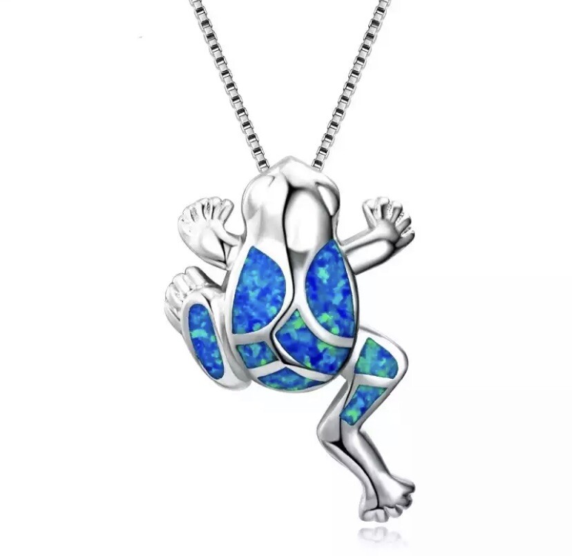 925 SP Frog Blue Opal Jewelry Necklace W/gift Box 🎁 FREE SHIPPING!!!