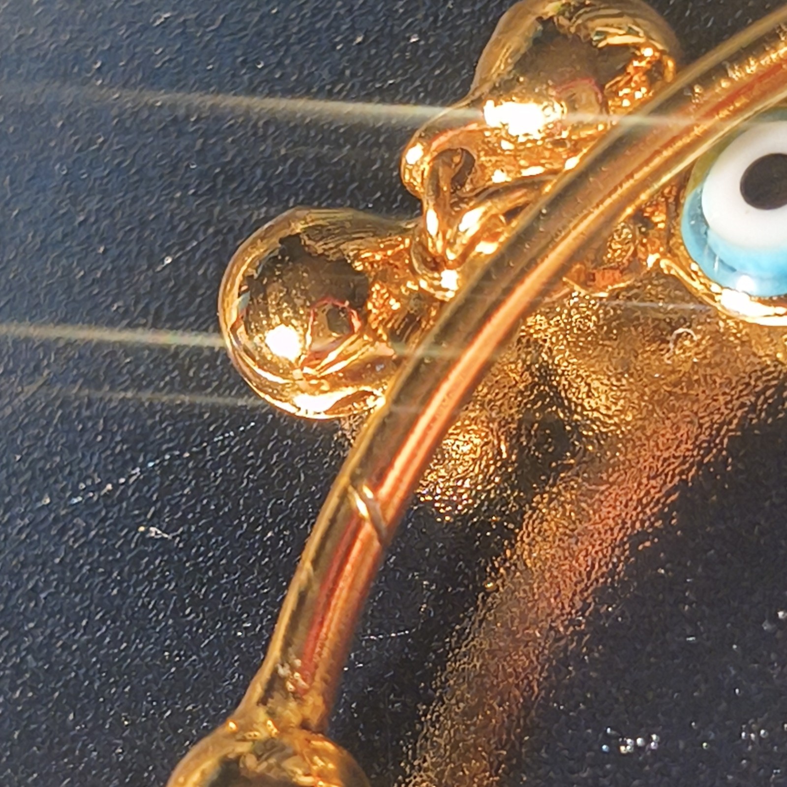 Gold Tone Bangle Charm Bracelet Blue Evil Eye Dangle Glass With Bells For Baby