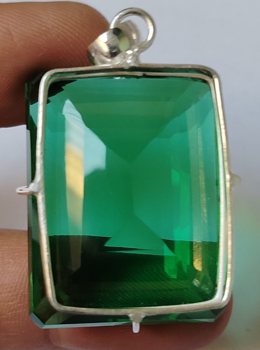 94.90 Ct. Emerald Cut Green Emerald Pendant 925 Silver Jewelry Gift 4 Christmas