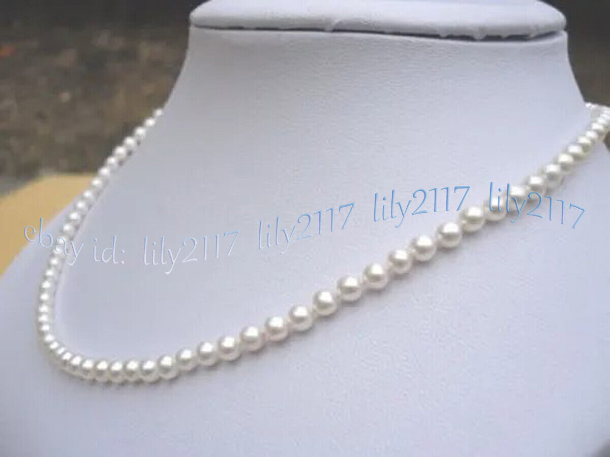 Mini AAA+ 3-4mm Real Natural White Akoya Pearl Necklace 14-36” 14k Gold Clasp
