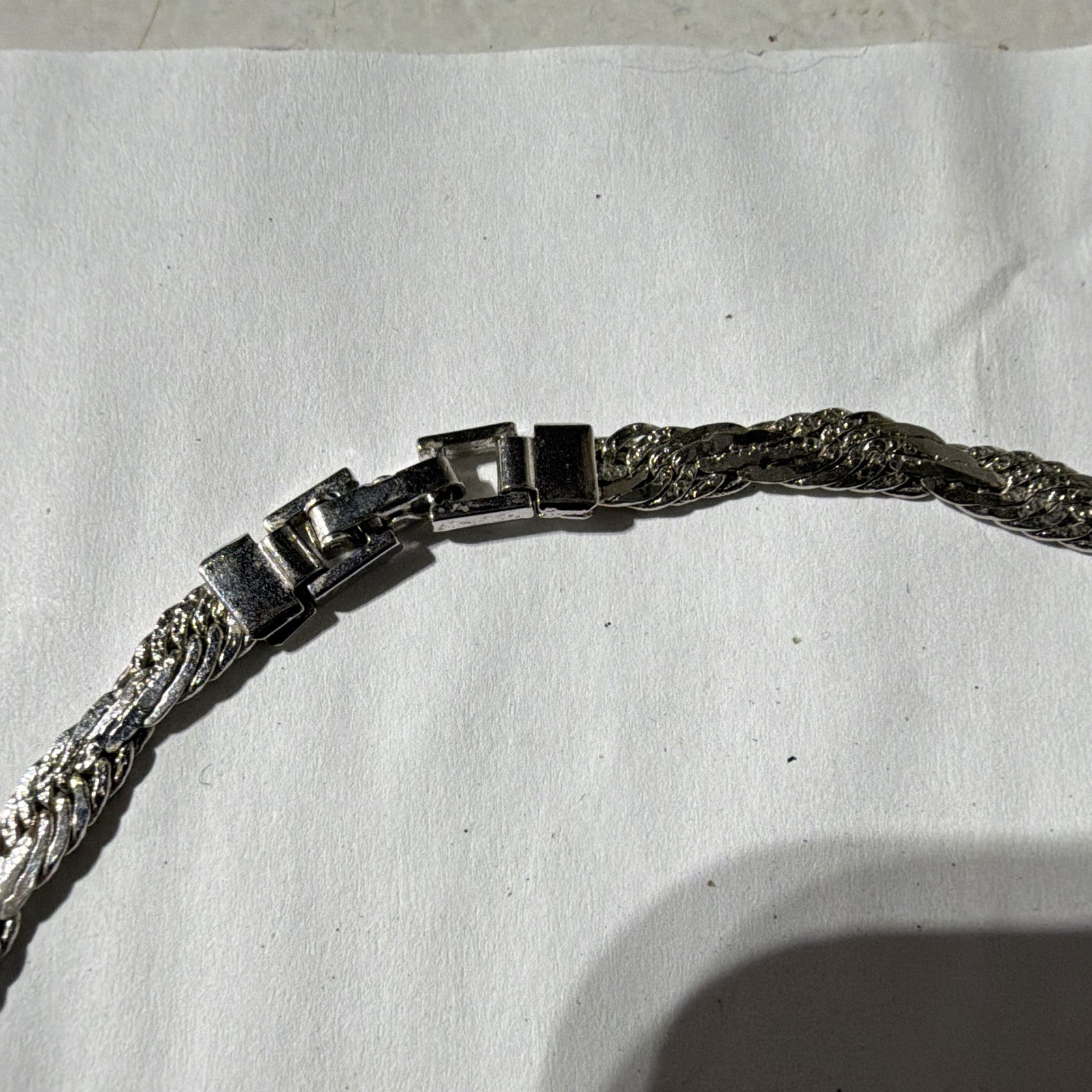 Silver Tone Braided Chain Necklace, 17 in, Box Clasp, No Stone
