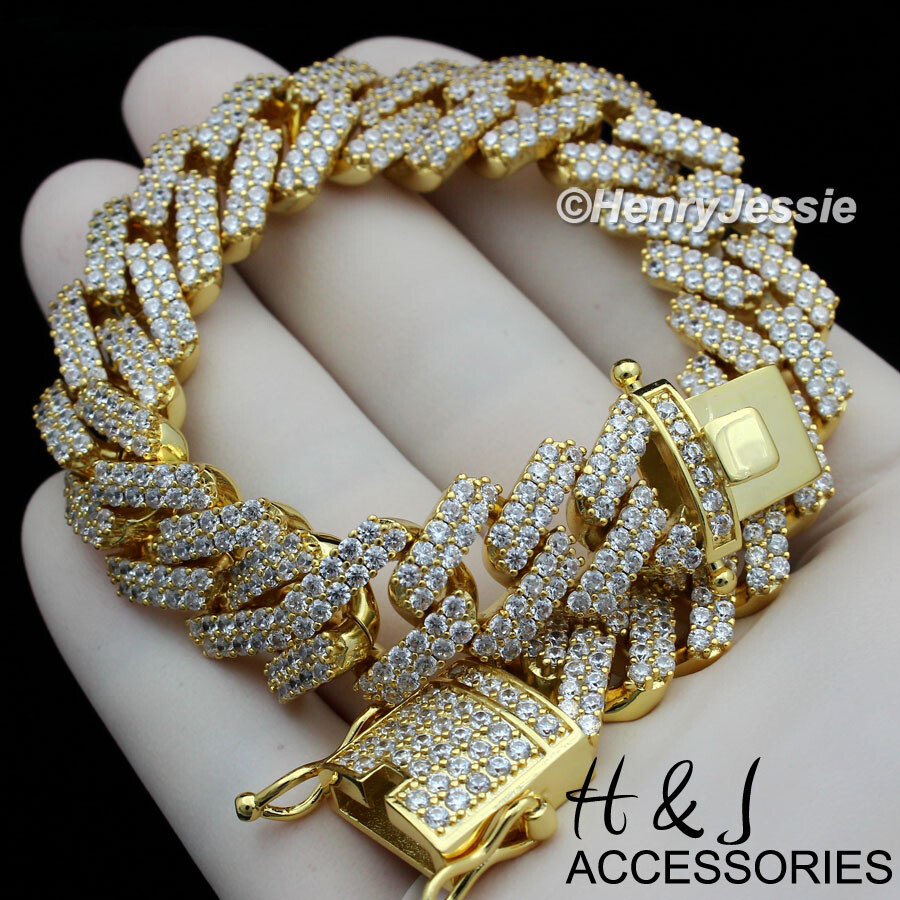30″MEN 14K GOLD PLATED 14MM GOLD CZ MIAMI CUBAN CURB LINK CHAIN NECKLACE*ABN6