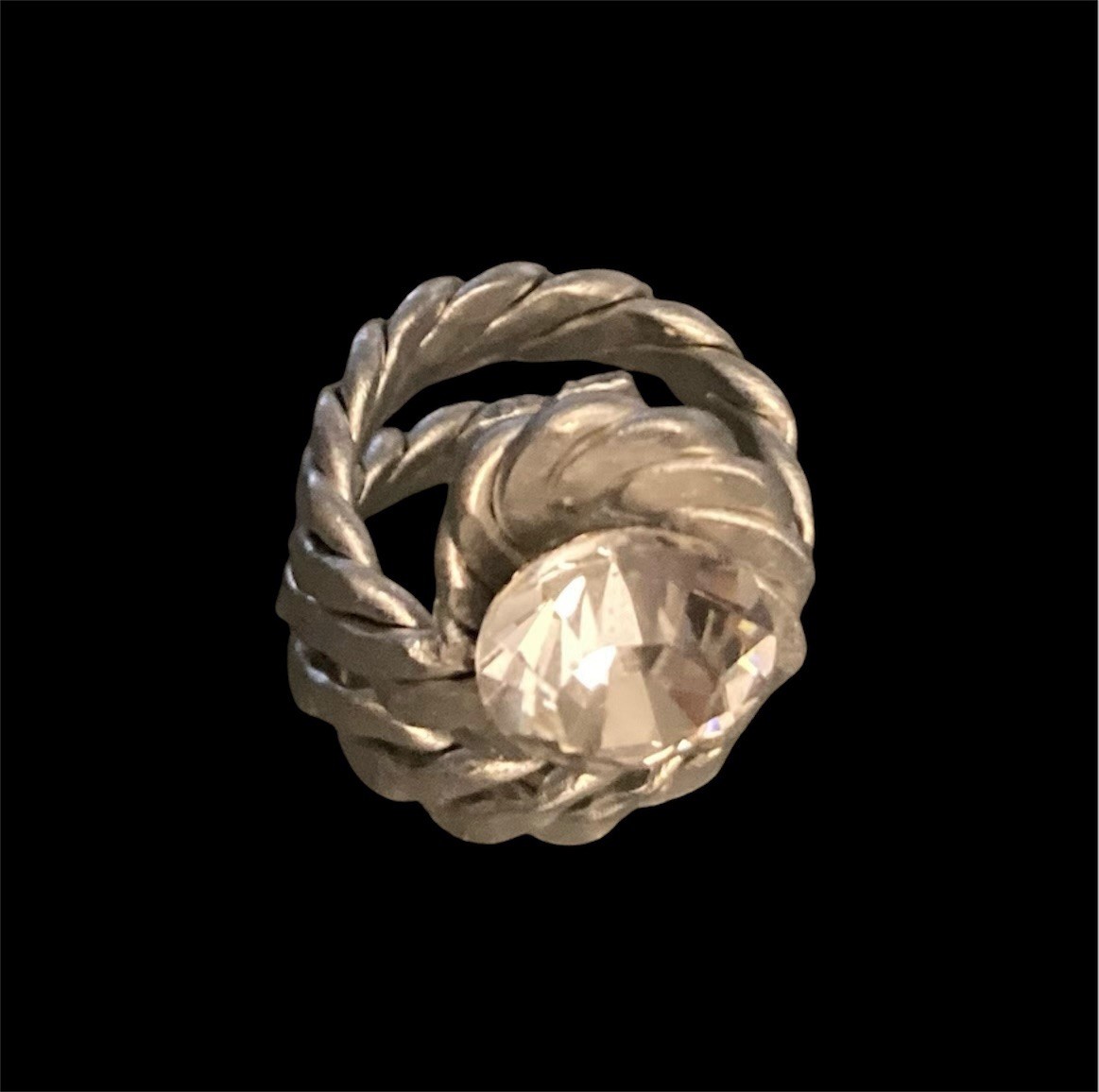 Jeff Lieb Swarovski Crystal Cocktail Ring Adjustable Aluminum Silver Band