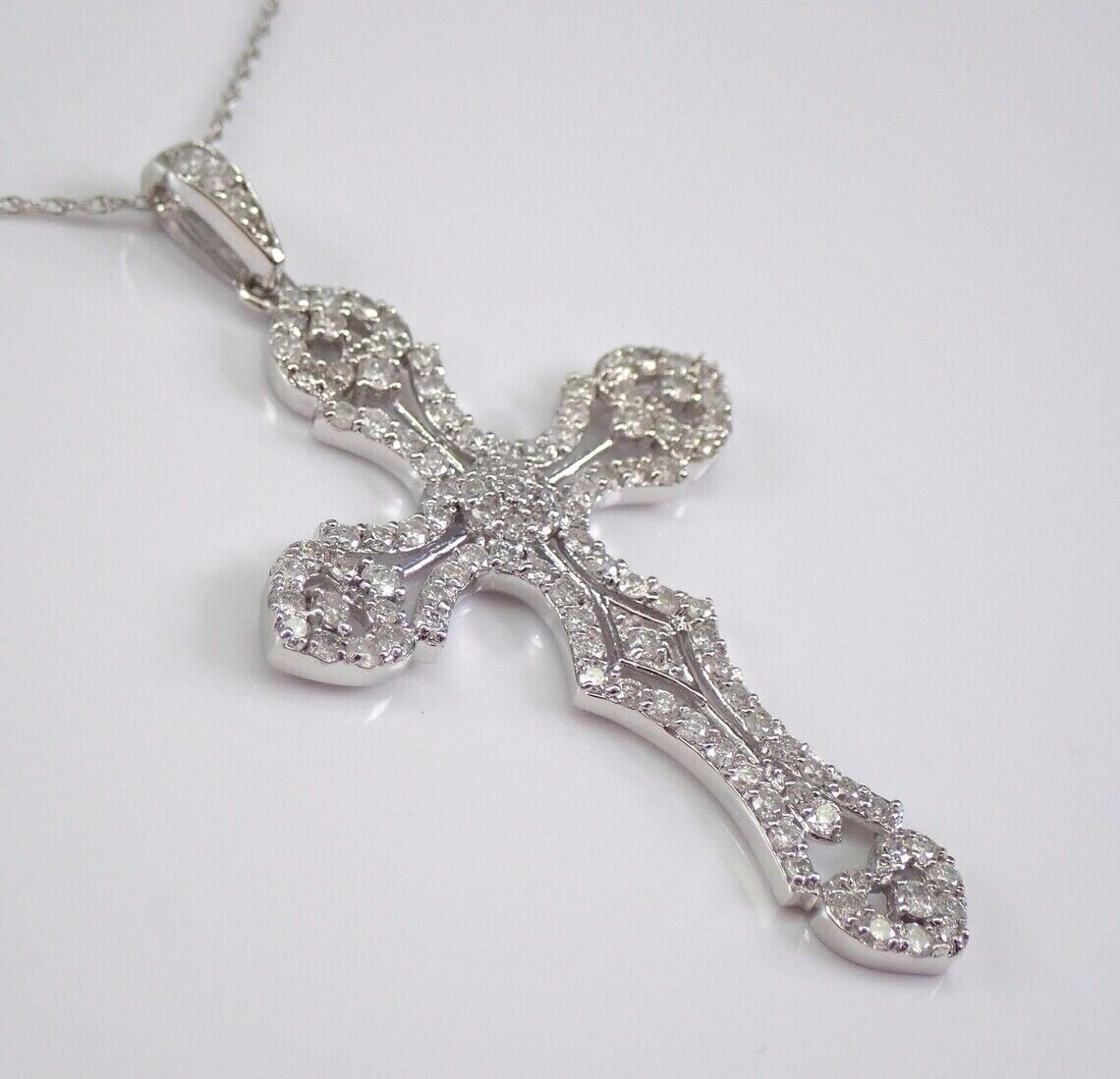 Round Simulated Diamond Women’s Attractive Cross Pendant 14K White Gold Plated