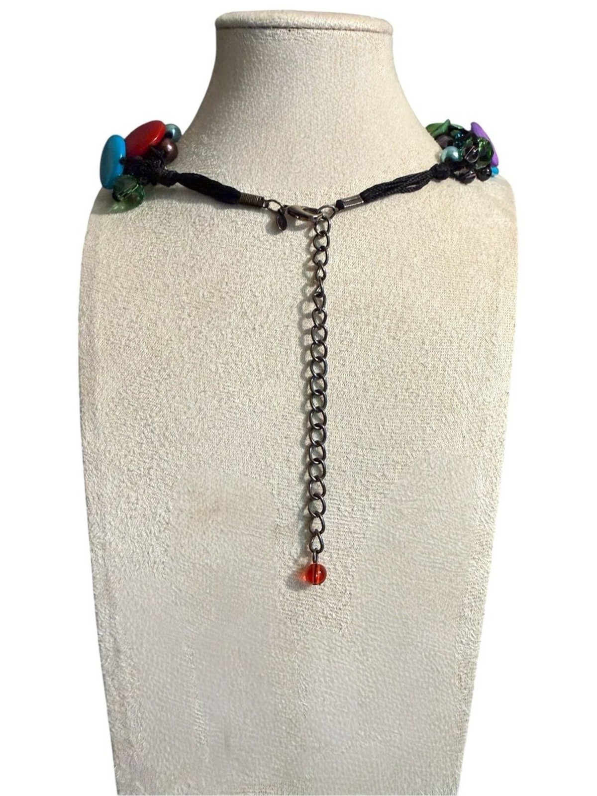 Black, Yellow & White Beaded Statement Necklace with Silver-Tone Pendant