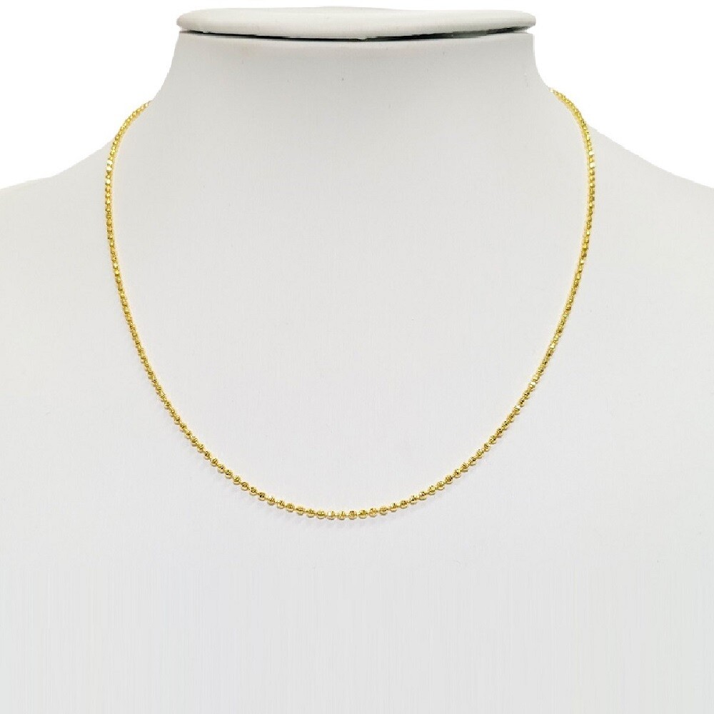 Sterling Silver 2 mm Yellow Gold Plated Diamond Cut Bead Ball Chain Necklace