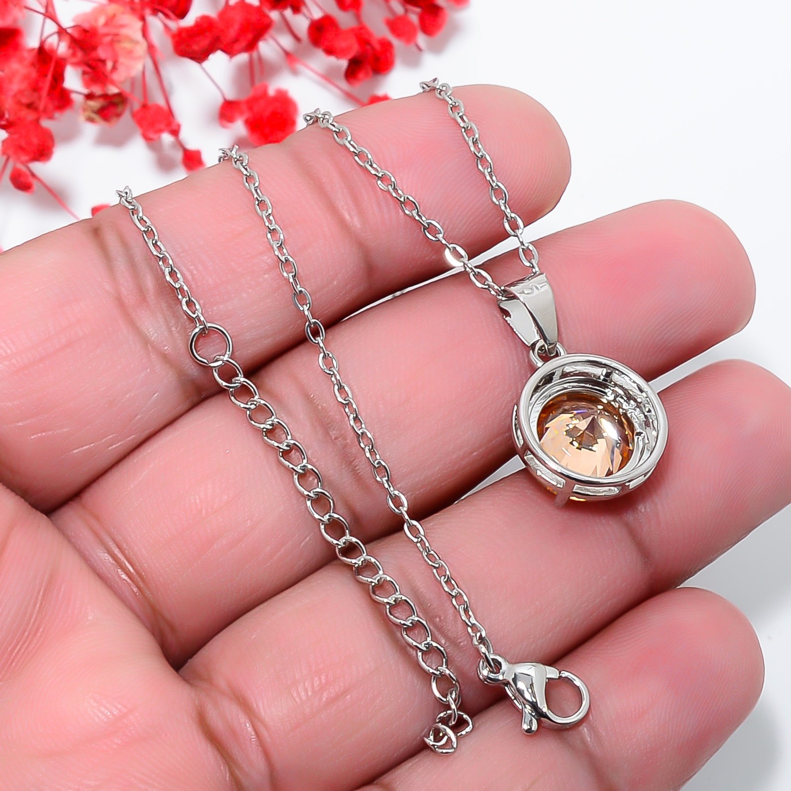 Morganite & Cz 925 Sterling Silver Pendant With Adjustable Chain 18-20″ CP146917
