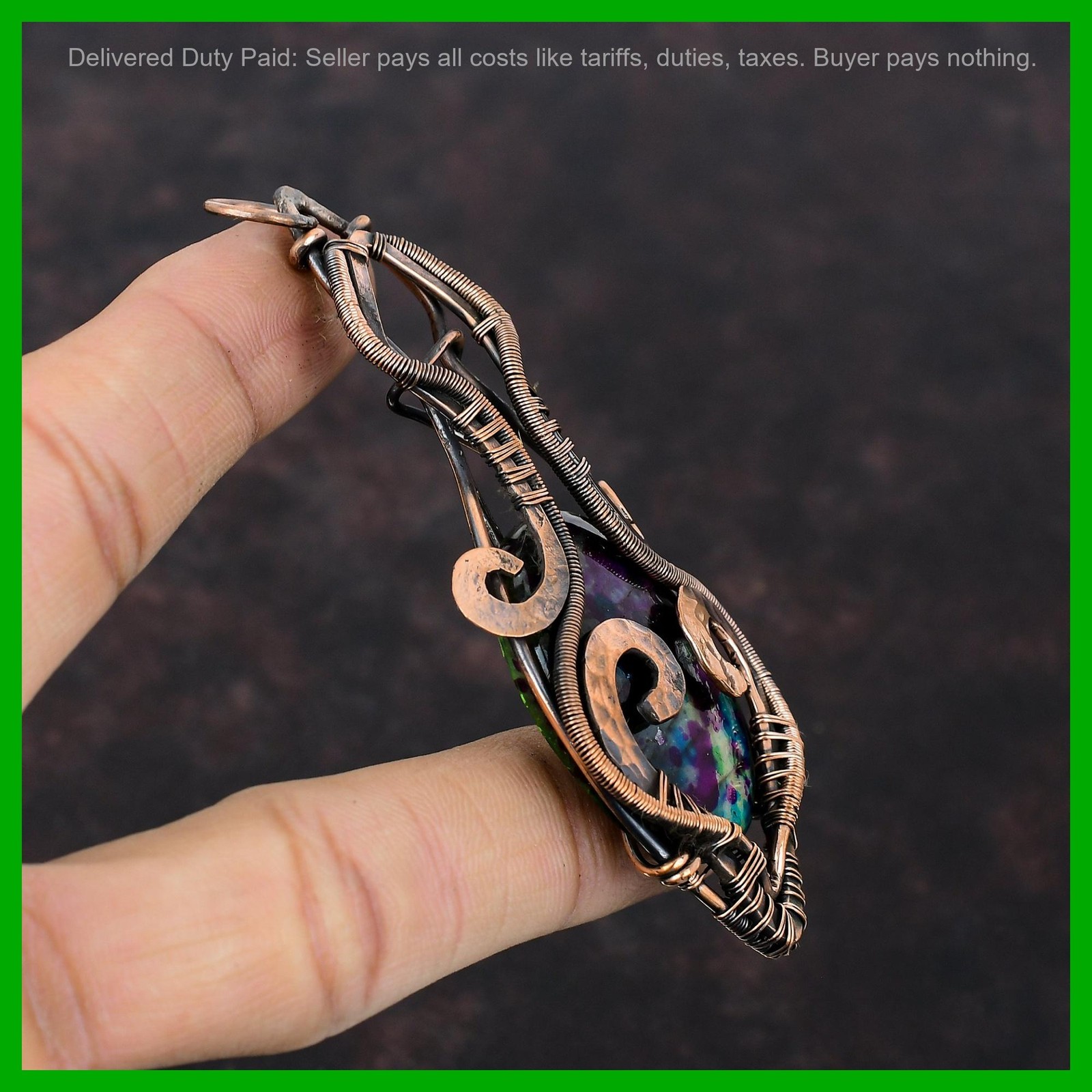 Copper Third Eye Chakra Oval Multi Fire Labradorite Stone Wire Wrapped Pendant