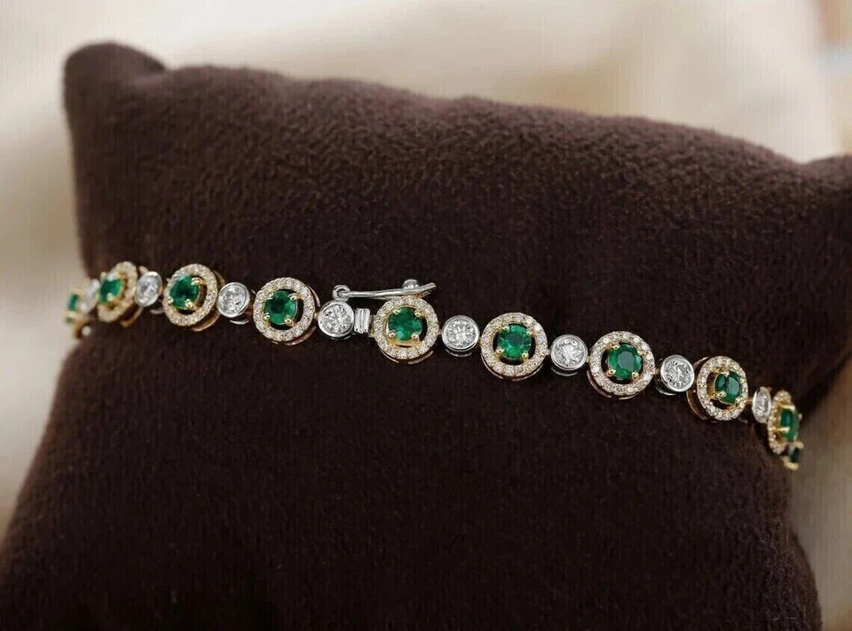 7 Ct Round Cut Simulated Emerald Women’s Tennis Bracelet 14K Yellow Gold Plated