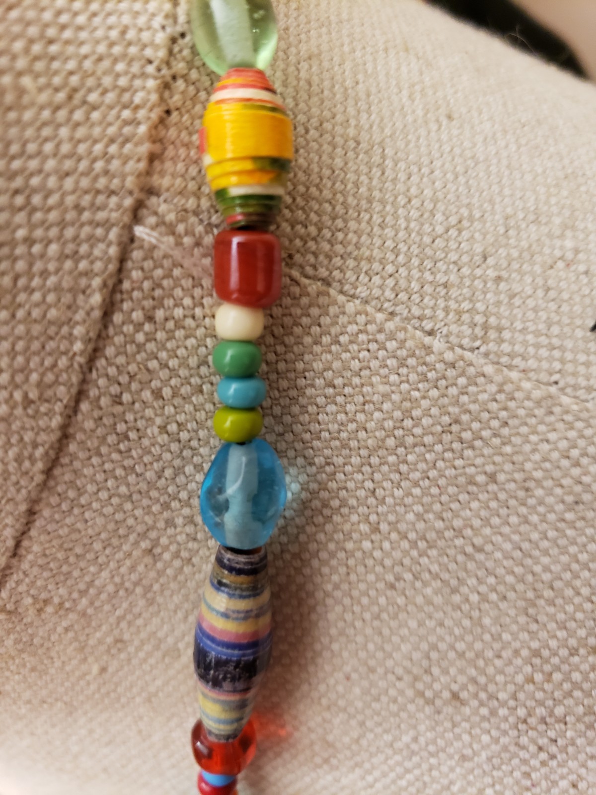Handmade Colorful Glass and Paper Bead Casual Boho Necklace. 22″