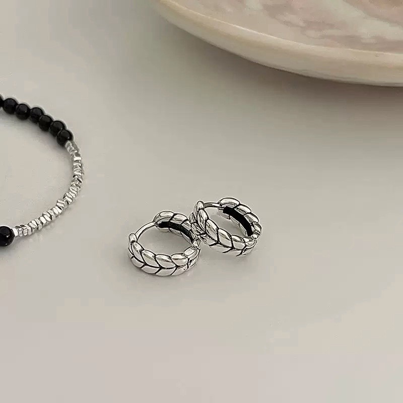925 Sterling Silver Chunky Hoop Earrings,Textured Huggie Earrings for women 146