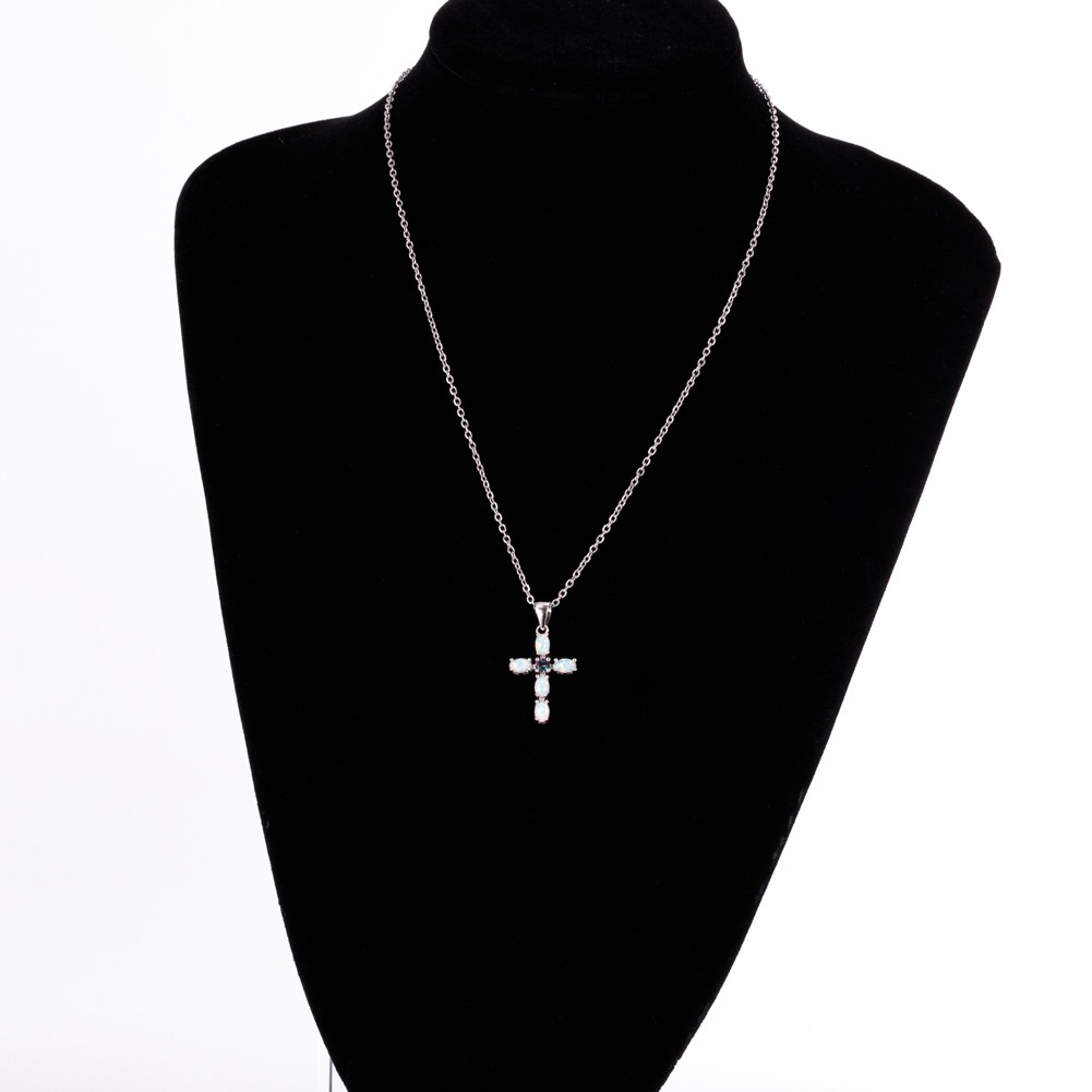 Latin Cross Mystic Topaz White Fire Opal Silver Jewelry Necklace Pendant
