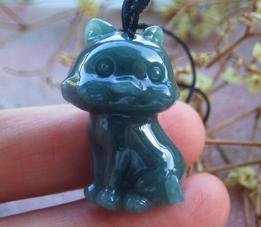1 pcs Green A JADE JADEITE PENDANT Cat 招财猫 131871