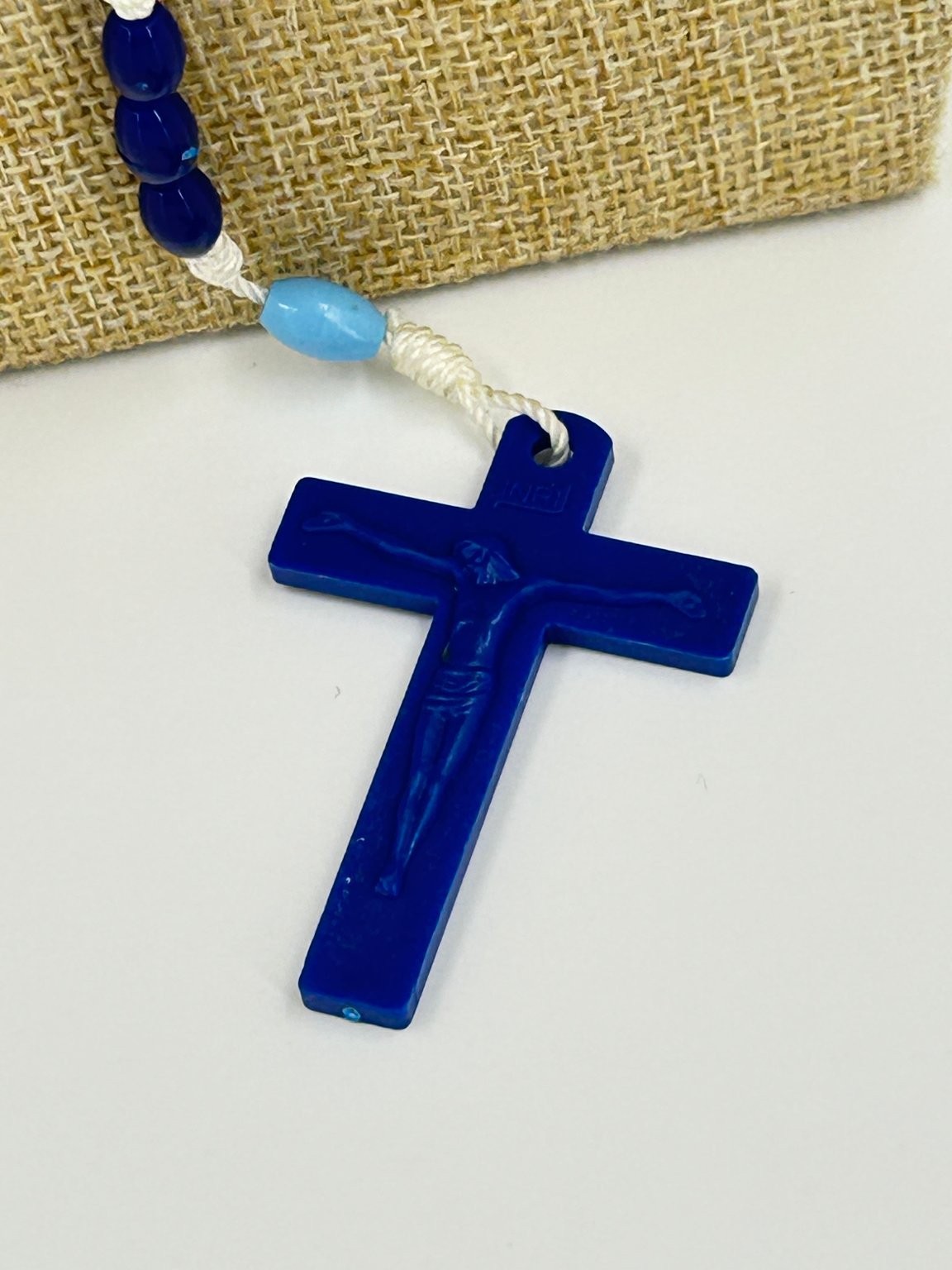 Blue Rosary Necklace Catholic Crucifix Beaded Religious Jewelry Plastic
