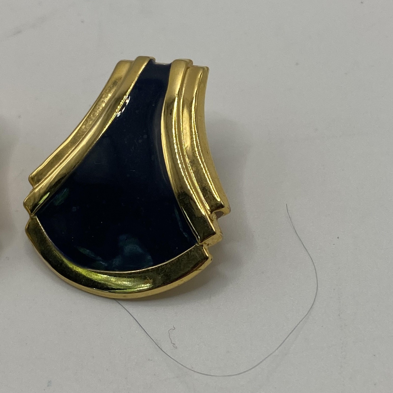 Gold Tone Blue Enamel Fan Stud Earrings Womens Butterfly 1 In Retro Jewelry