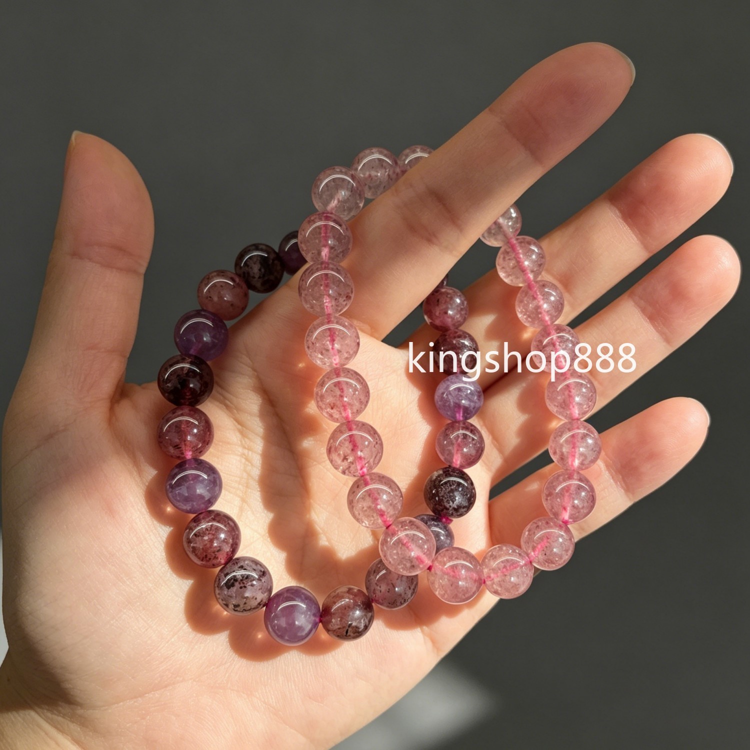 2PCS Natural Strawberry & Super Seven Mixed Crystal Beaded Bracelet Jewelry 9mm