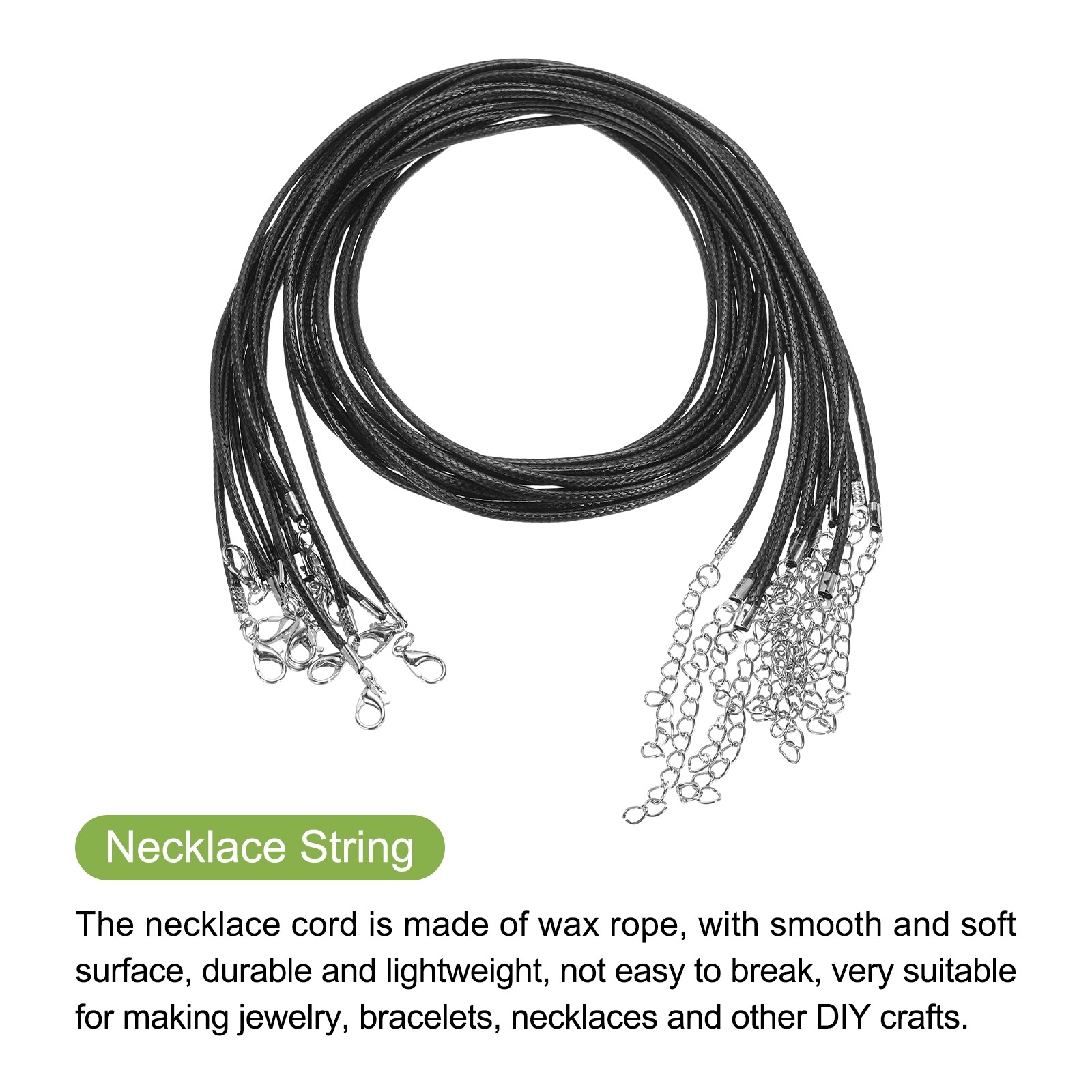 10pcs 24 Inch Waxed Necklace Cord 2mm for Jewelry Making Black