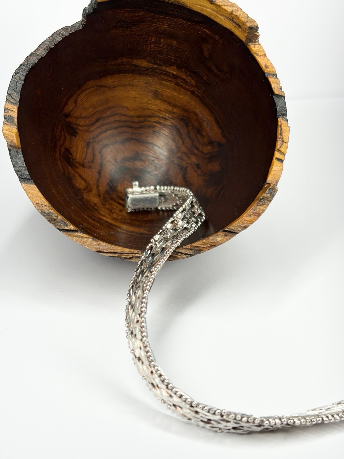 Vintage SU Italy 925 Sterling Silver Woven Flat Riccio Chain Bracelet 7.5” 15.7g