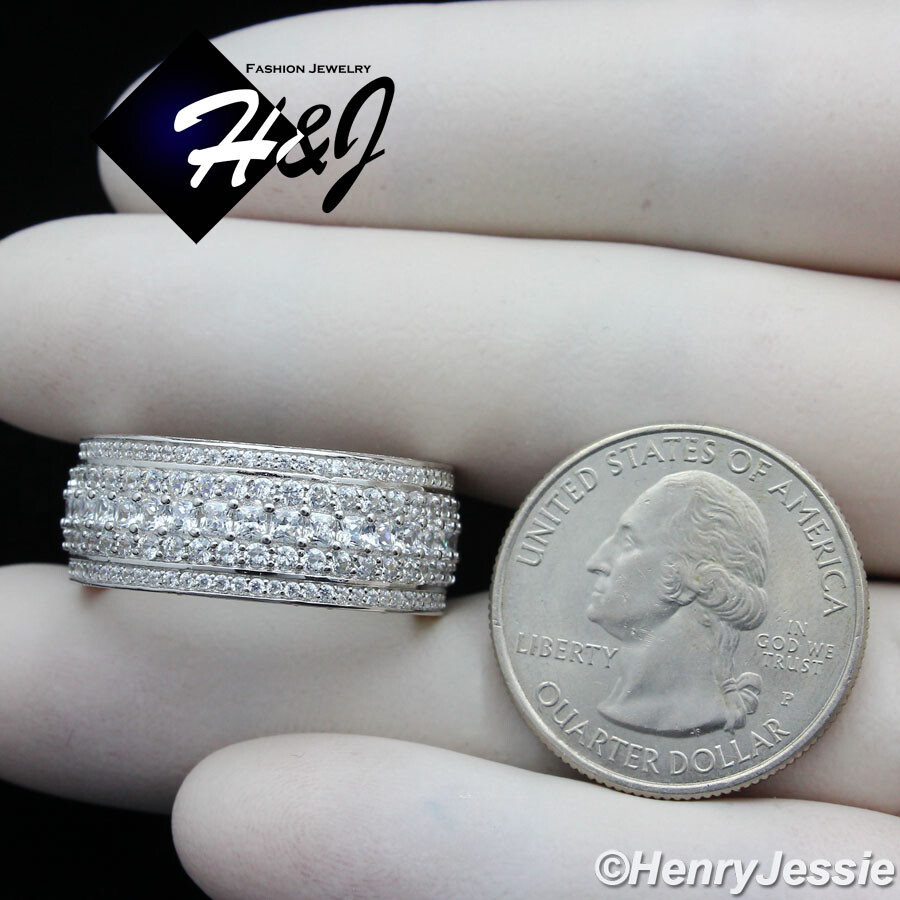 MEN WOMEN 925 STERLING SILVER FULL ICY BLING CZ WEDDING BAND RING SIZE 7-13*R119