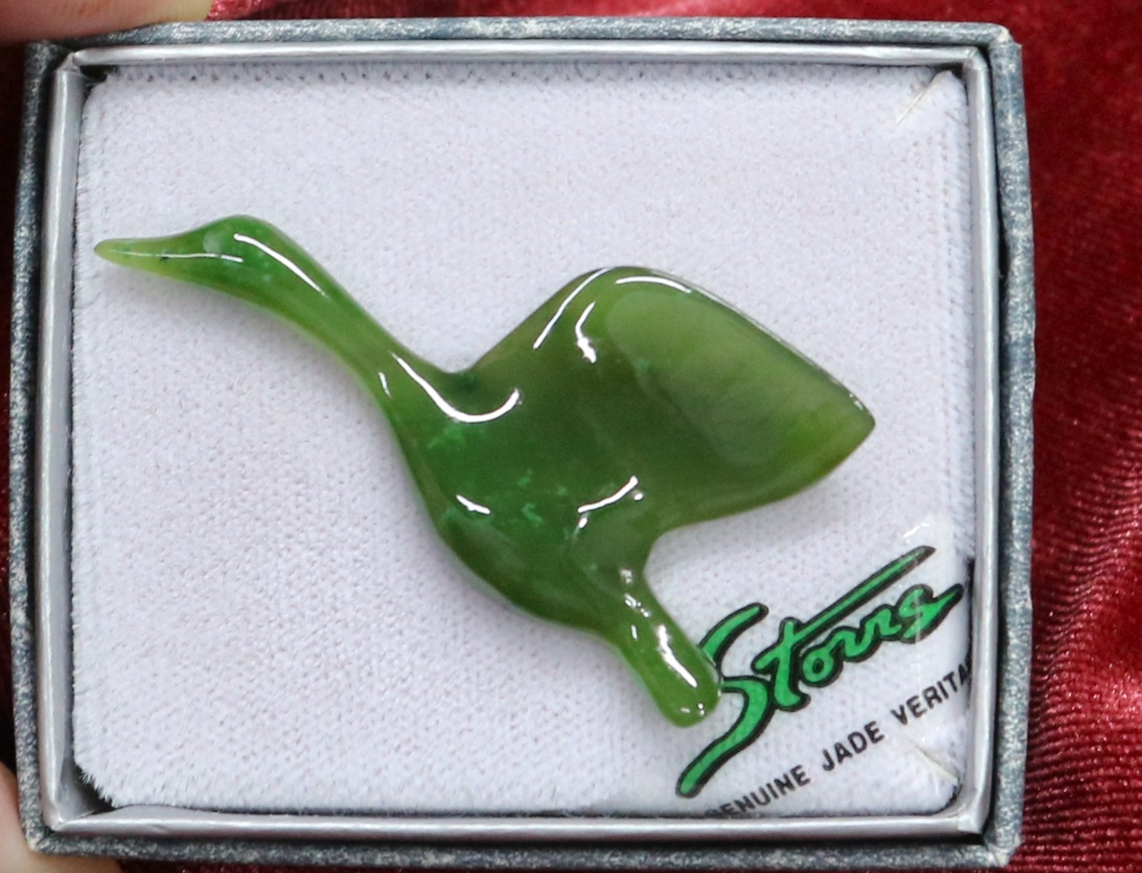 JADE Geese Duck in Flight Vintage Brooch by Storrs in Original Box