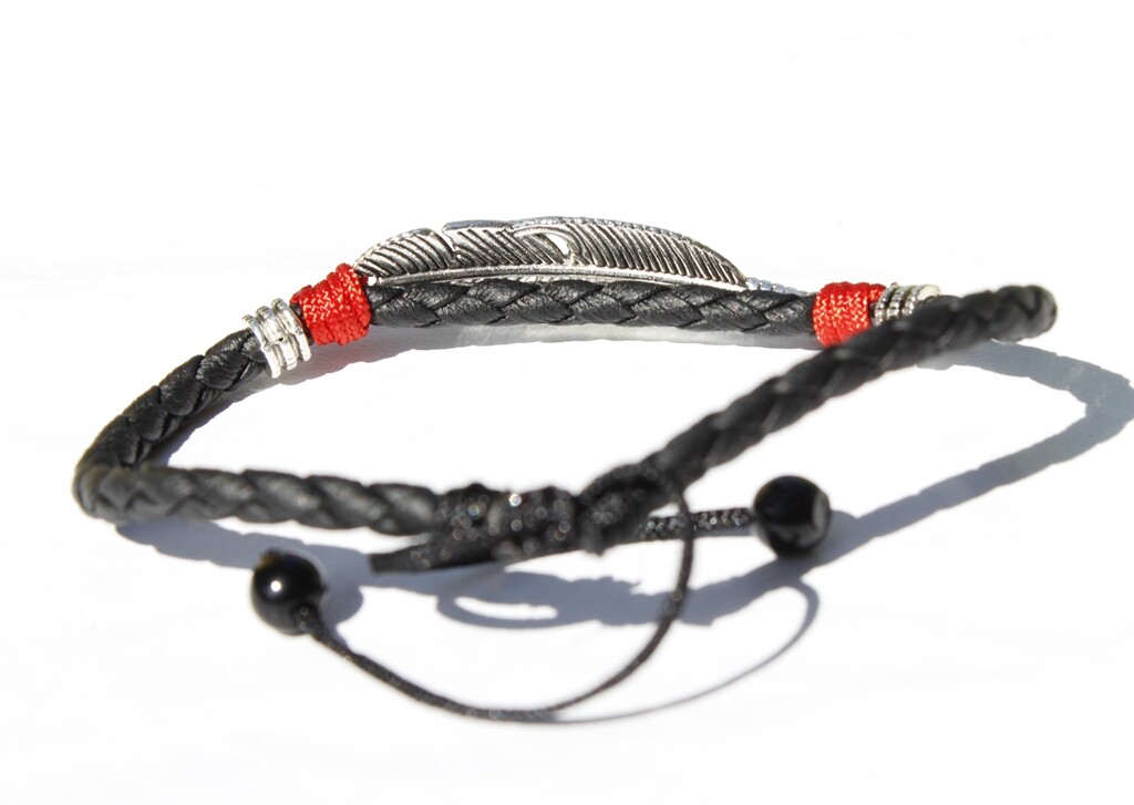 Women/ Men Feather / Leaf Red Rope Genuine Leather Anklet Bracelet One Size