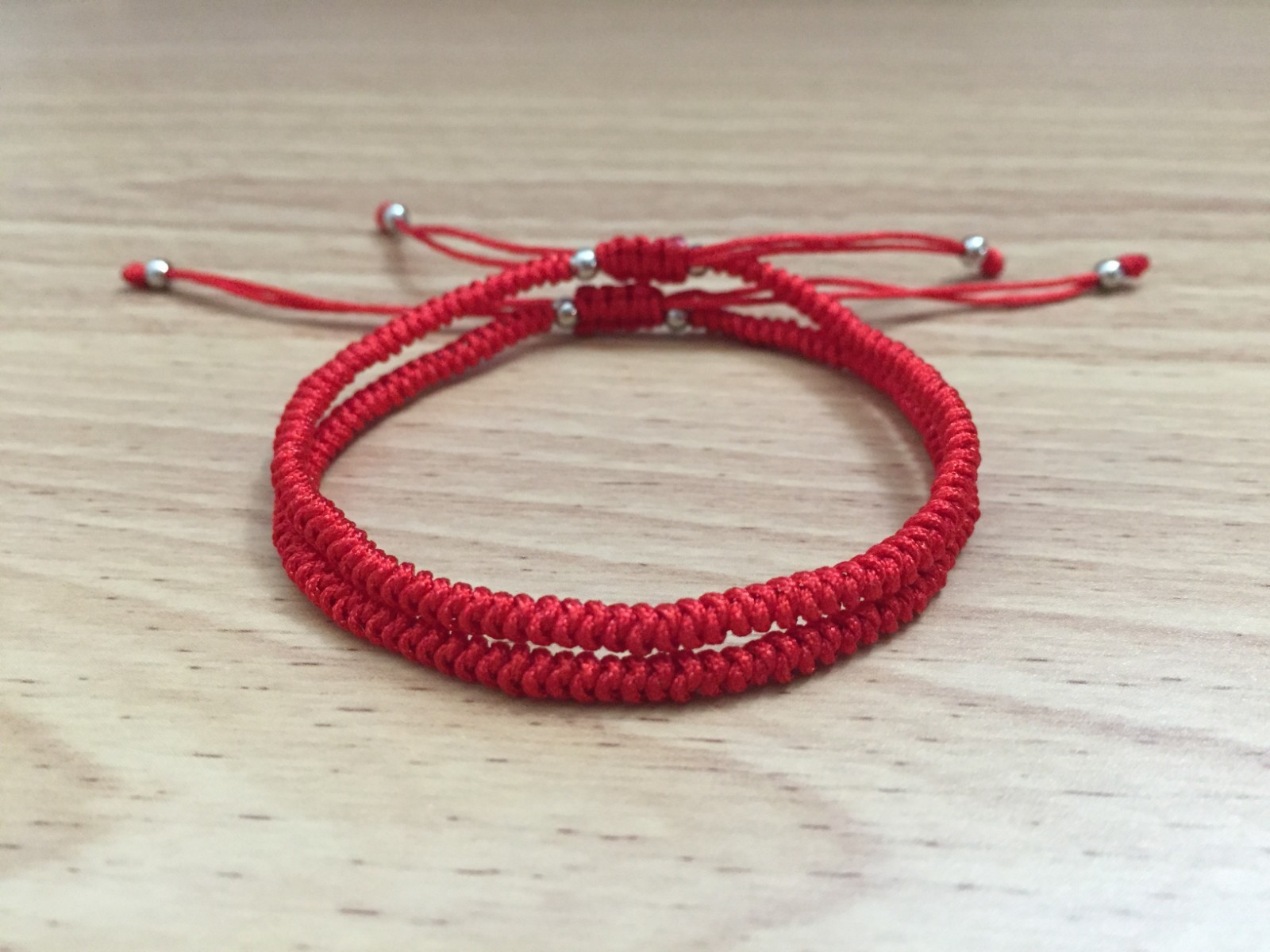 2PCS COUPLE SET – Lucky Red String Silver Adjustable Braided Shamballa Bracelet