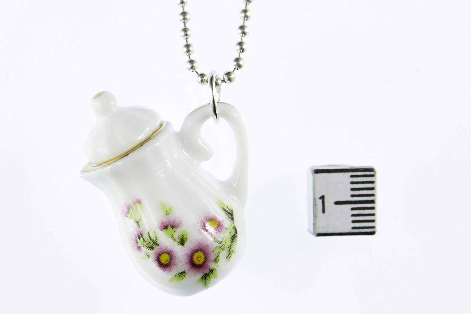 Coffee Pot Tea Pot Necklace Tea Coffee Miniblings 80cm Porcelain Gold Edge Slim
