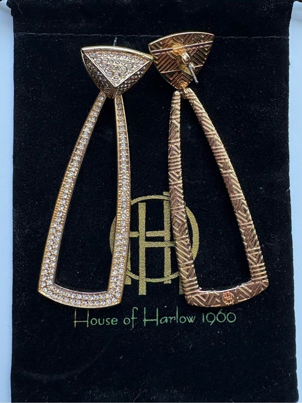 House of Harlow 1960 Gold Earrings- Crystal Geometric- Glam Retro Statement